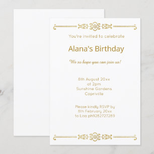 CONVITES ELEGANTE MODERNO BORDA DE OURO BRANCO