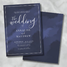 Convites Elegante Moderno Clássico Aquarela Casamento Azul