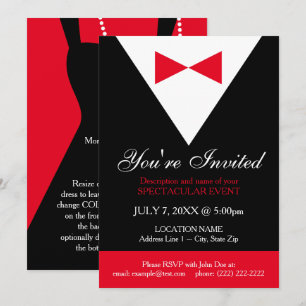 Convites Elegante Moderno Clássico Vermelho Preto Formal T
