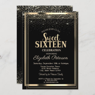 Convites Elegante Moderno Confetti Dourado Frame Sweet 16