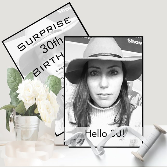 Convites Elegante Moderno de Foto Branco aniversário de 30  (Criador carregado)