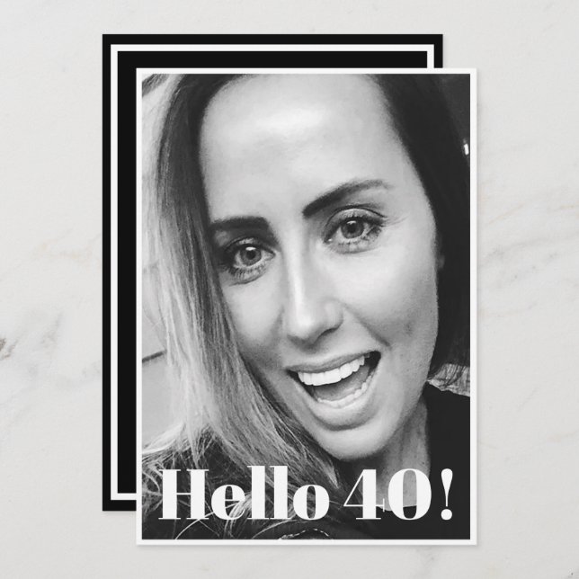 Convites Elegante Moderno de Foto Branco aniversário de 40  (Frente/Verso)