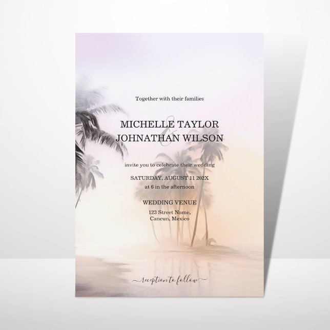 Convites Elegante Moderno Destino Casamento Palm Beach (Criador carregado)
