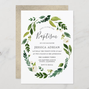 Convites Elegante Moderno Folha Floral Invite Baptism