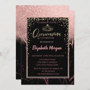 Convites Elegante Moderno Glitter Dourado Tiara, Marble