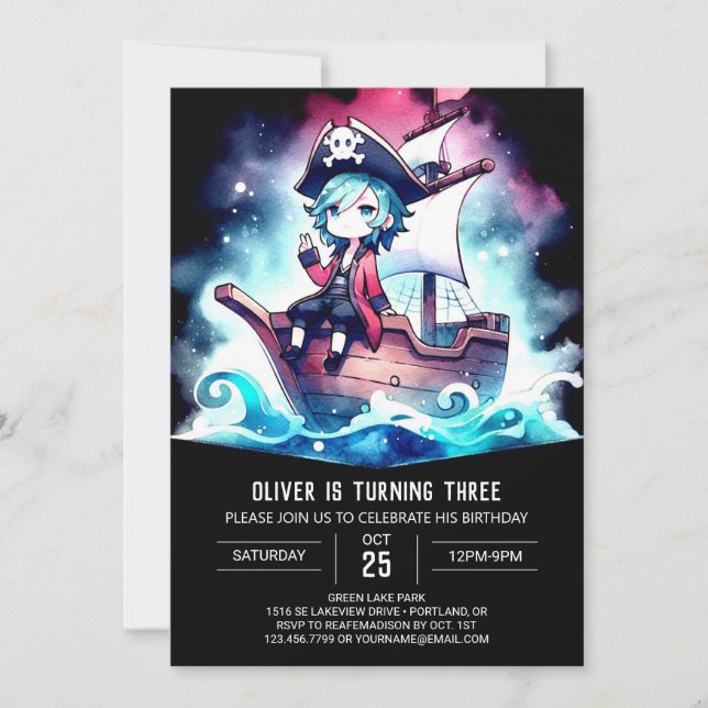 Convites Elegante Moderno Pirata Aniversário (Frente)