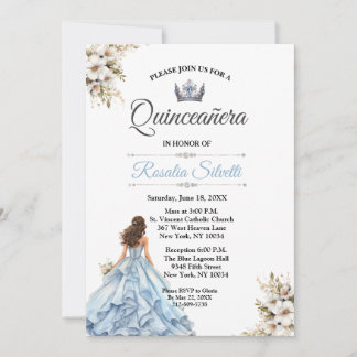 Convites Elegante Moderno Quinceanera Azul e Prata