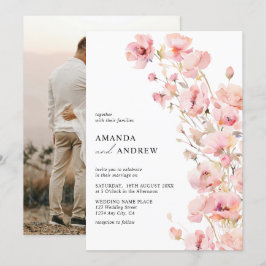 Convites Elegante Moderno Rosa Floral Foto Casamento
