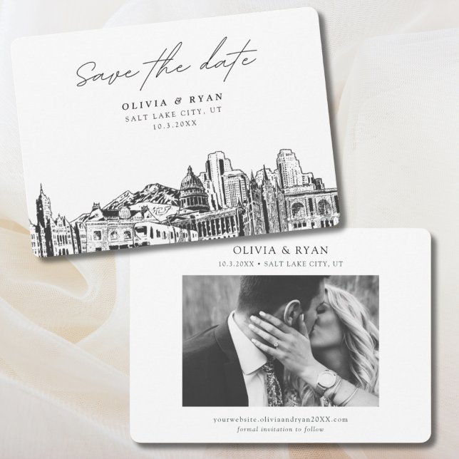 Convites Elegante Moderno Salt Lake City Salvar a Data (Salt Lake City save the date invitation for SLC wedding )