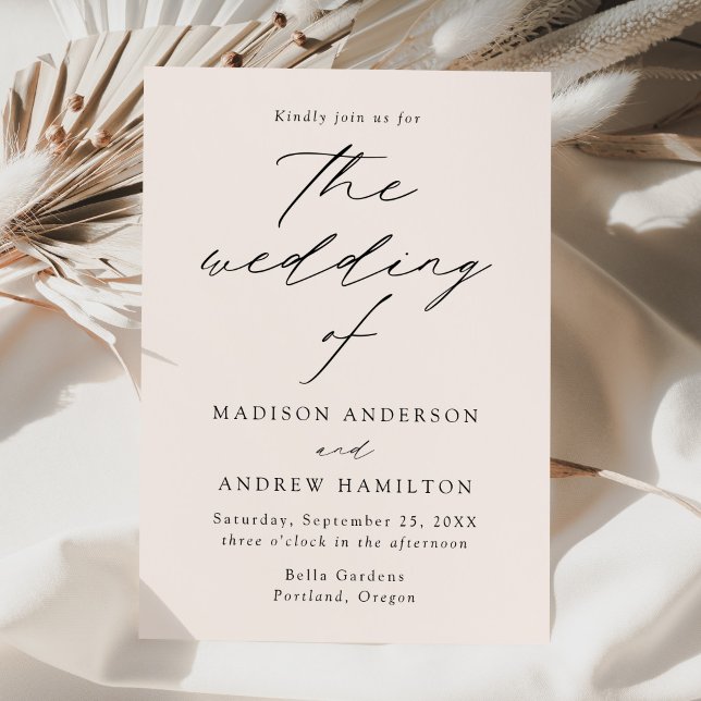 Convites Elegante Moderno Script Creme Casamento (Criador carregado)