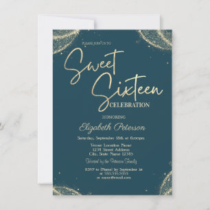 Convites Elegante Moderno Simples Brilho Dourado Sweet 16 