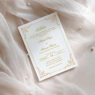 Convites Elegante Moldura Antiga Cerimônia Nikah Dourada Br