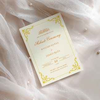Convites Elegante Moldura Antiga Creme Amarelo Cerimônia Me