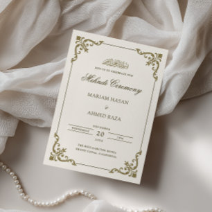Convites Elegante Moldura Antiga Creme Marrom Cerimônia Meh