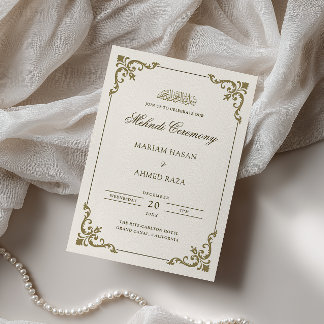 Convites Elegante Moldura Antiga Creme Marrom Cerimônia Meh
