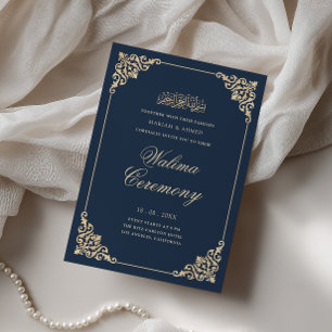 Convites Elegante Moldura Barroca Azul-Marinho Cerimônia Wa