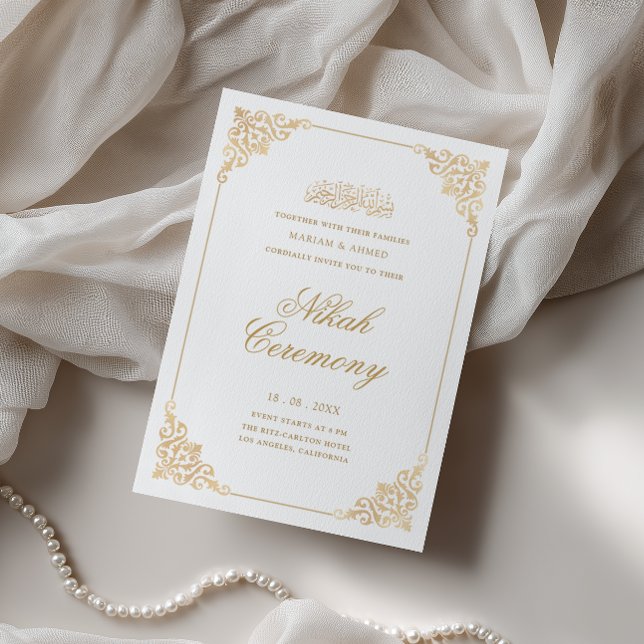 Convites Elegante Moldura Barroca Cerimônia de Nikah em Dou (Criador carregado)