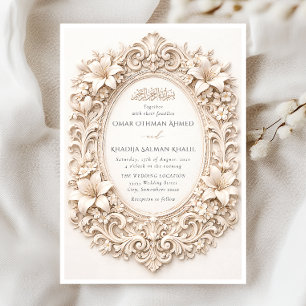 Convites Elegante Moldura Barroca Floral Casamento Islâmico
