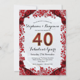 Convites Elegante moldura Chic Ruby de 40º aniversário de c