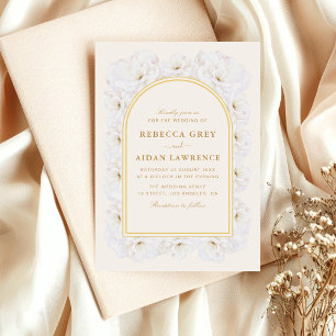 Convites Elegante Moldura de Arco Dourado com Floral de Mar