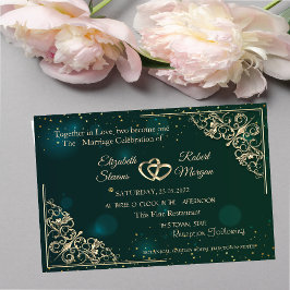 Convites Elegante Moldura de Corações Dourados Casamento Ve