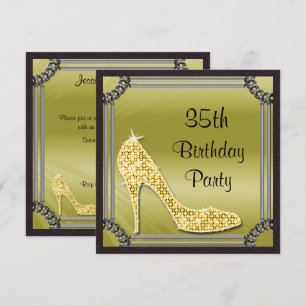 Convites Elegante Moldura de Prata Stiletto Dourado Anivers