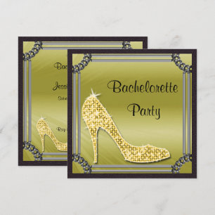 Convites Elegante Moldura de Prata Stiletto Dourado para De