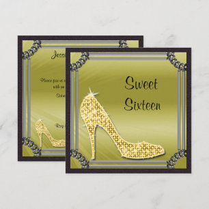 Convites Elegante Moldura de Prata Stiletto Dourado Sweet 1
