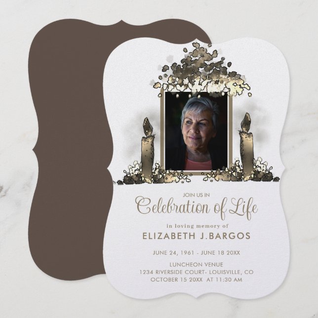Convites Elegante Moldura de Velas Foto Celebração da Vida (Frente/Verso)