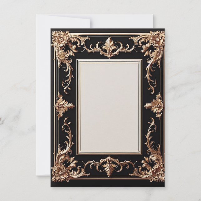 Convites Elegante moldura dourada (Frente)