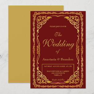 Convites Elegante Moldura Dourada   Casamento