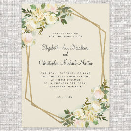 Convites Elegante Moldura Dourada de Ovos de Casca de Flor
