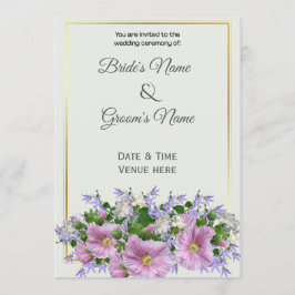 Convites Elegante Moldura Dourada e Casamento Floral Rosa