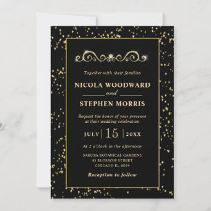 Convites Elegante Moldura Dourada em Decoração de Casamento