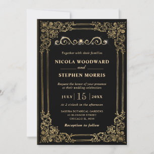 Convites Elegante Moldura Dourada em Decoração de Casamento