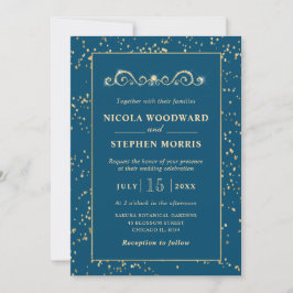 Convites Elegante Moldura Dourada em Decoração de Casamento