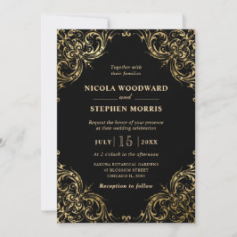 Convites Elegante Moldura Dourada em Decoração de Casamento