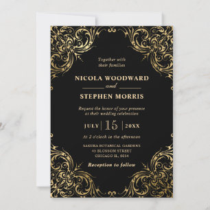Convites Elegante Moldura Dourada em Decoração de Casamento