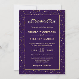 Convites Elegante Moldura Dourada em Decoração de Casamento