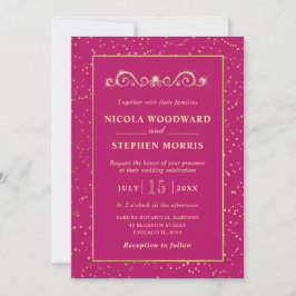 Convites Elegante Moldura Dourada em Decoração de Casamento