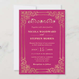 Convites Elegante Moldura Dourada em Decoração de Casamento