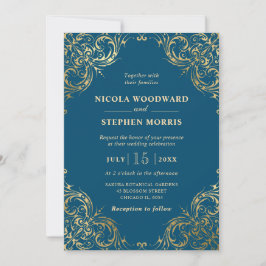 Convites Elegante Moldura Dourada em Decoração de Casamento