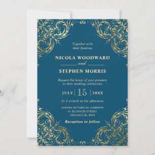 Convites Elegante Moldura Dourada em Decoração de Casamento