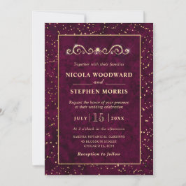 Convites Elegante Moldura Dourada Mármore Rosa Casamento