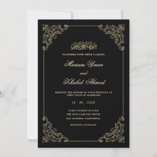 Convites Elegante Moldura Dourada Vitoriana Casamento Muçul