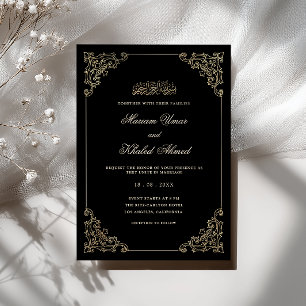 Convites Elegante Moldura Dourada Vitoriana Casamento Muçul