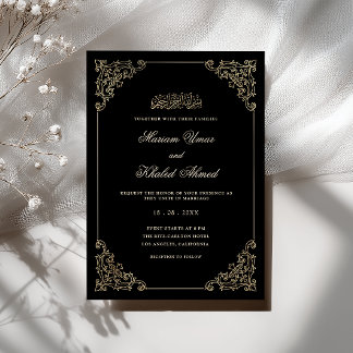Convites Elegante Moldura Dourada Vitoriana Casamento Muçul