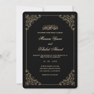 Convites Elegante Moldura Dourada Vitoriana Casamento Muçul