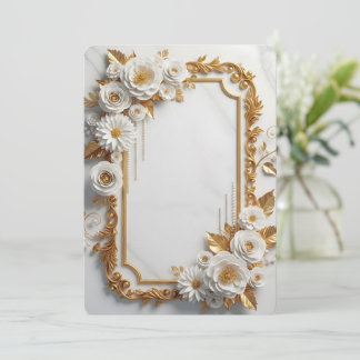 Convites Elegante Moldura Floral Branca e Dourada