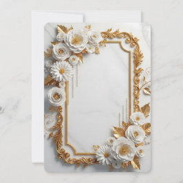 Convites Elegante Moldura Floral Branca e Dourada